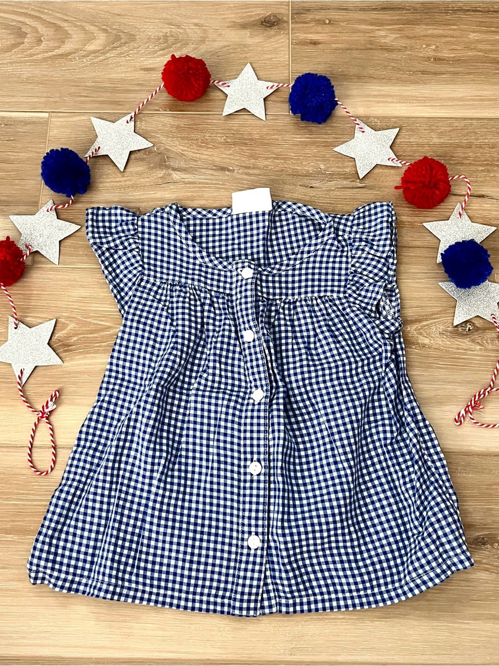 Crazy 8 Blue Gingham Button-Front Ruffle Sleeve Top